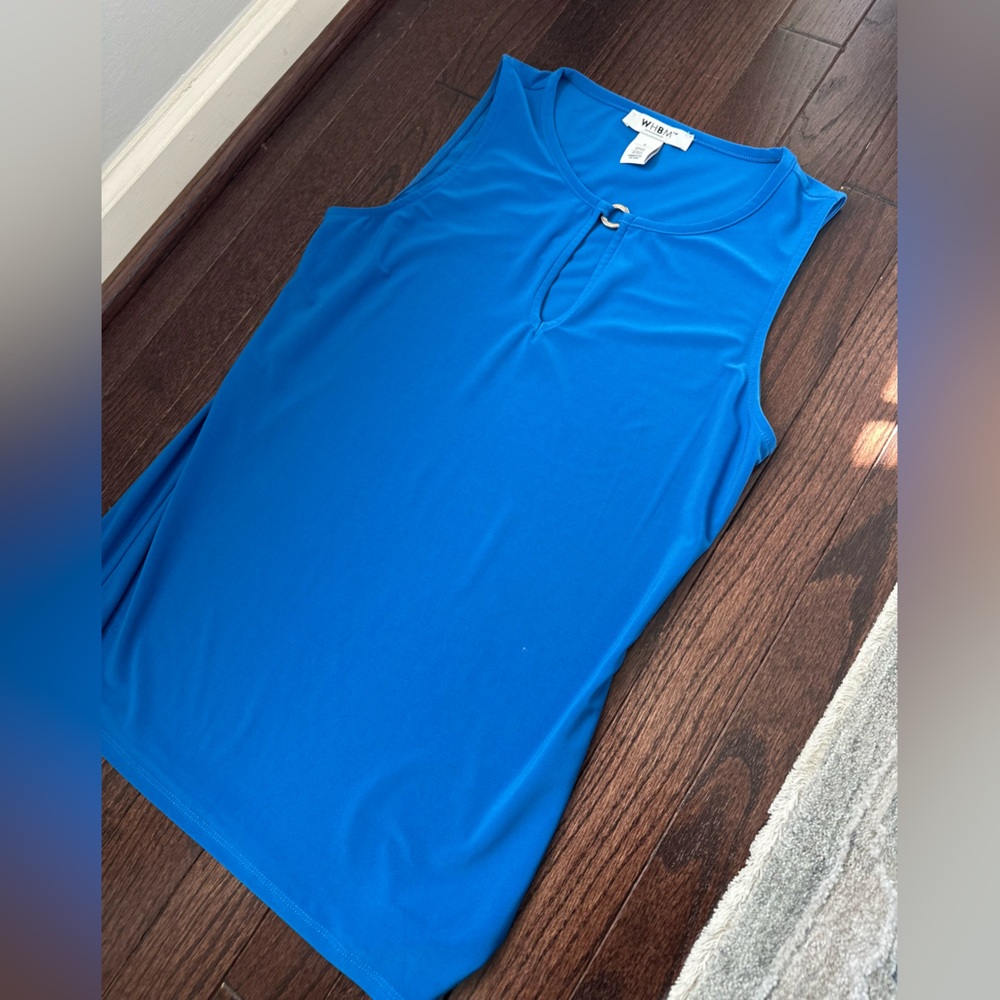 White House Black Market Vibrant Blue Silver Ring Keyhole Blouse Small